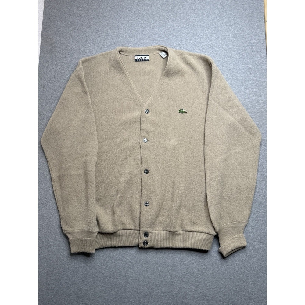 Vintage Izod Lacoste Men's Camel Tan Acrylic Cardigan Sweater Size XL